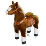 PonyCycle Official Riding Horse Toy No Battery No Electricity Mechanical Pony Brown with White Hoof Giddy up Pony Plush Walking Animal for Age 3-5 Years Small Size – N3151