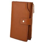 UTO Women’s RFID Blocking Large Capacity Vegan Leather Clutch Wallet 21 Card Slots Holder Organizer Ladies Veganrse with Wristlet A Brown