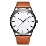 Gets Men Classic Watches Leather Strap Simple Dial Date Calendar Analogue Display Wrist Watch (Brown)