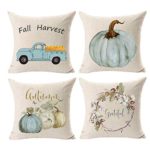 Pumpkin Throw Pillow Covers Thanksgiving Halloween Decorative Autumn Pillow Cases Set of 4 Cotton Blend Cushion Covers 18″x18″