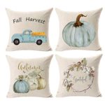 Pumpkin Throw Pillow Covers Thanksgiving Halloween Decorative Autumn Pillow Cases Set of 4 Cotton Blend Cushion Covers 18″x18″