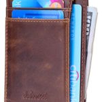 Slim Wallet RFID Front Pocket Wallet Minimalist Secure Thin Credit Card Holder (A Waxed Oil Leather Brown)