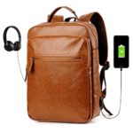 Men’s Backpack with USB Leather School Bookbag Laptop Vintage Daypacks (Brown)
