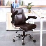 Kerms Mid Back Office Chair PU Leather Executive Desk Chair with Padded Armrests,Adjustable Ergonomic Swivel Task Chair with Lumbar Support(Black) (Brown)