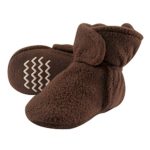 Hudson Baby Baby Cozy Fleece Booties with Non Skid Bottom, Brown, 6-12 Months