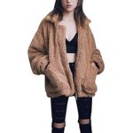 Women\’s Coat Casual Lapel Fleece Fuzzy Faux Shearling Zipper Coats Warm Winter Oversized Outwear Jackets (Khaki,M)