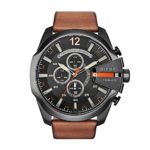 Diesel Men’s Mega Chief Quartz Stainless Steel and Leather Chronograph Watch, Color: Black, Brown (Model: DZ4343)