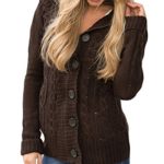 Sidefeel Women Hooded Knit Cardigans Button Cable Sweater Coat Medium Brown
