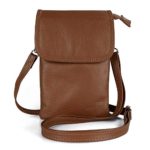 Befen Women Leather Flap Cell Phone Wallet Purse Small Crossbody Pouch Bag with Key Ring (Cognac Brown)