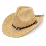 Old Stone Straw Cowboy Cowgirl Hat for Men/Women Unisex Summer Winter Wide Brim Sun Hat Dallas Western Style for Safari Fishing Beach Golf Hiking Multipurpose,Chloe Light Brown
