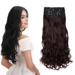 REECHO 16″ Curly Wavy 4 Pieces Set Thick Clip in on Hair Extensions Dark Brown