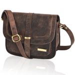 Crossbody Bag Brown Genuine Leather – Small Multi Pocket Spacious Vintage Shoulder Bag for Women with Mobile Holder, Adjustable Strap and Zipper