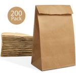 200 Paper Lunch Sandwich Bags, 4 lb Capacity Kraft Disposable Grocery Brown Bags