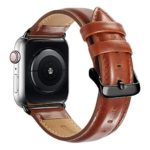 Compatible Apple Watch Band 42mm 44mm, MAPUCE Genuine Leather Bands with Stainless Metal Buckle Replacement Strap Compatible iWatch Series 5 4 3 2 1 with Black Adapter, Brown, Men