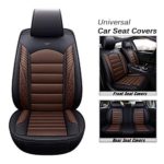 Tensof Car Seat Cushion Covers, 5 Car Seat Cover Full Set Anti-Slip Universal PU Leather Auto Car Seat Covers Protector for Most of 5 Seat Car, SUV, Midsize Sedan, Airbag Compatible (Black+Brown)