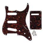 IKN SSS 11 Holes Strat Pickguard and Tremolo Cover Backplate Set for FD US/Mexico Style Standard Strat Guitar Parts, 4Ply Brown Tortoise