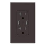 (1 Pack, Brown) ELEGRP USB Outlet Wall Charger, Dual High Speed 4.0 Amp USB Ports with Smart Chip, 20 Amp Duplex Tamper Resistant Receptacle Plug NEMA 5-20R, Wall Plate Included, UL Listed