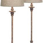 Bentley Traditional Buffet Table Lamps Set of 2 Weathered Brown Ridged Linen Fabric Drum Shade for Dining Room – Regency Hill