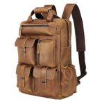 Texbo Full Grain Cowhide Leather Multi Pockets 16 Inch Laptop Backpack Travel Bag (Light Brown(Updated Version))