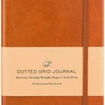 Dotted Grid Notebook/Journal – Dot Grid Hard Cover Notebook, Premium Thick Paper with Fine Inner Pocket, Brown Smooth Faux Leather, 5”×8.25”
