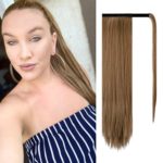 BARSDAR 26 inch Ponytail Extension Long Straight Wrap Around Clip in Synthetic Fiber Hair for Women – Light Golden Brown & Pale Golden Blonde
