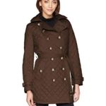 Calvin Klein Women’s Double Breasted Quilt, Belted with Hood, Truffle, M