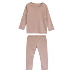 Toddler Pjs Boy Girl Long Sleeve Ribbed Sleepwear Baby Cotton Snug Fit Under Shirt Pajamas Light Brown 18M