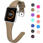 Lwsengme Sport Silicone Bands Compatible with Apple Watch 38mm 40mm 42mm 44mm, Choose Color-Slim Rubber Strap for iWatch Series 4, Series 3, Series 2, Series 1 Nike+ Women (Yellow Brown, 42mm/44mm)