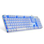 EagleTec KG051-BR Mechanical Gaming Keyboard, Low Profile, 104 Key Full Size with Cherry MX Brown Switches for PC Gamer (White Blue LED Backlit)