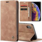 Slim Folio Leather Wallet Card Holder Case for iPhone XR 6.1inch with Kickstand Magnetic Flip Potective Cover (Brown)