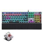 Retro RGB Mechanical Gaming Keyboard, Metal Panel, Customizable Led Backlit, Brown Switch,USB Wired, with Wrist Rest,Steampunk Typewriter Style and Multimedia Control for PC and Desktop (2088 Black)