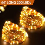 Bright Zeal 66′ Ft Battery Operated Outdoor Christmas String Lights – Outdoor Waterproof LED Christmas String Lights Warm White Brown Wire (66′ Ft Long 200 Mini LEDs) – Indoor Fairy Lights with Timer