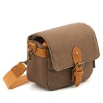 Compact SLR/DSLR Camera Shoulder Bag Evecase Small Canvas Shoulder Pouch Case for 4/3 Micro Four Third/Compact System/Mirrorless/Power Zoom/Instant Instax Film Digital Camera- Brown