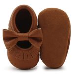 Delebao Infant Toddler Baby Soft Sole Tassel Bowknot Moccasinss Crib Shoes (12-18 Months, Brown)