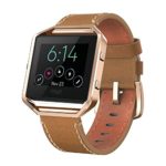 Andyou for Fitbit Blaze Bands Leather with Frame Small Large (5″-8.2″), Genuine Leather Replacement Band with Silver/Rose Gold/Black Metal Frame for Fitbit Blaze Women Men, Black, Brown, White, Pink,