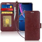 FYY Luxury PU Leather Wallet Case for iPhone Xr (6.1″) 2018, [Kickstand Feature] Flip Folio Case Cover with [Card Slots] and [Note Pockets] for Apple iPhone Xr (6.1″) 2018 Brown