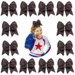 DEEKA 12PCS 8″ Large Cheer Hair Bows Ponytail Holder Handmade for Teen Girls Softball Cheerleader Sports-Brown