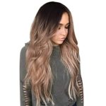 Yemenger 27″ Ombre Brown Wig Long Blonde Wavy Synthetic Hair Dark Roots 2 Tone Color Natural Curly Heat Resistant Glueless Cap for Women Daily Hair