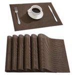 DOLOPL Place Mats Brown Waterproof Placemats Wipeable Easy to Clean Non Slip Heat Resistant Thanksgiving Christmas Table Mats Set of 6 for Dining Table Kitchen Reataurant Table