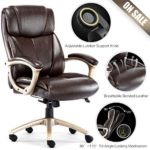 ComHoma Leather Memory Foam Office Chair – Adjustable Lumbar Support Knob and Tilt Angle High Back Executive Computer Desk Chair, Thick Padding for Comfort Ergonomic Design for Lumbar Support,Brown
