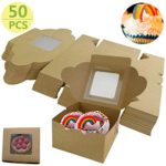 50 Pack Kraft Paper Bakery Boxes Brown Cake Boxes, Holds 4 x 2.3 x 4 Inches Packaging with Clear Display Window Gift Boxes for Cookies Cake Pastries Candy Dessert Packaging Party Containers