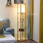 Floor Lamp with LED Shelves – Shelf Floor Lamp – 3 Shelf Lamp Standing Floor Lamp with Open Shelves 63″ Tall Wood with White Linen Shade – Lamps for Living Room Bedrooms (wood)