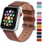 Fullmosa Classic Litchi Leather Watch Band for Series 4/3/2/1, 12 Colors iWatch Band Women Men with Silver Buckle 38mm,Brown