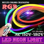 LED NEON Light, IEKOVTM AC 110-120V Flexible RGB LED Neon Light Strip, 60 LEDs/M, Waterproof, Multi Color Changing 5050 SMD LED Rope Light + Remote Controller for Party Decoration (131.2ft/40m)