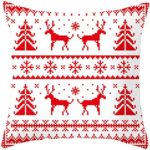 Christmas Decorations Pillow Covers Christmas Tree Snowflake Reindeer Home Decor Throw Pillow Case Cushion Cover 18″ x 18″