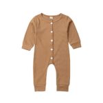 Mubineo Unisex Baby Girl’s Boys’ Cotton Basic Plain Button Long Sleeve Footless Sleep N Play Romper One Piece Pajamas Clothes (Light Brown, 6-12 Months)