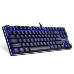 EagleTec KG060-BR Mechanical Gaming Keyboard, Compact Low Profile, 87 Key Tenkeyless with Cherry MX Brown Switches for PC Gamer (Black Blue LED Backlit)