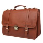 Polare Men’s 15.7″ Cowhide Leather Laptop Briefcase Business Messenger Bag (Red Brown)