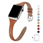 WFEAGL Leather Bands Compatible with Apple Watch 38mm 40mm 42mm 44mm, Top Grain Leather Band Slim & Thin Wristband for iWatch Series 5 & Series 4/3/2/1 (Brown Band+Silver Adapter, 38mm 40mm)
