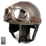 Vintage Motorcycle Motorbike Scooter Cruiser Half Helmet wlth Free Goggles and One Ganda Anti Electromagnetic Radiation Sticker (Brown Leather)